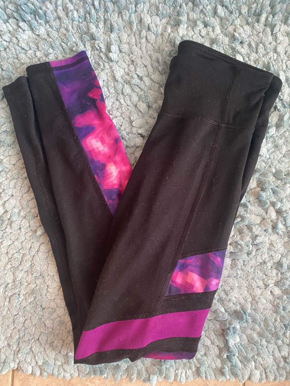 Womens Black Leggings with Pink & Purple Accent